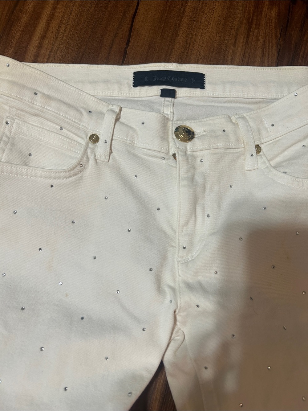Juicy Couture White Jeans with Silver Stud Accents